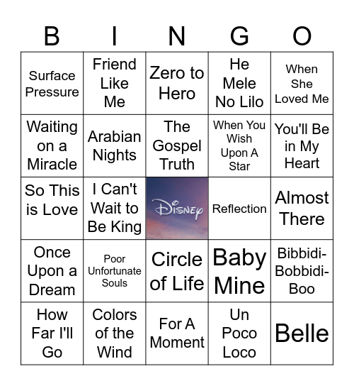 Disney Musicals Bingo Card