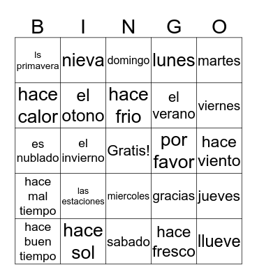 Tiempo y Estaciones Bingo Card