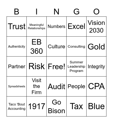 NDSU Accounting Club Bingo Card