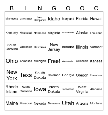 States Bingo Card