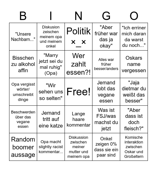 Geburtstag Bingo Card