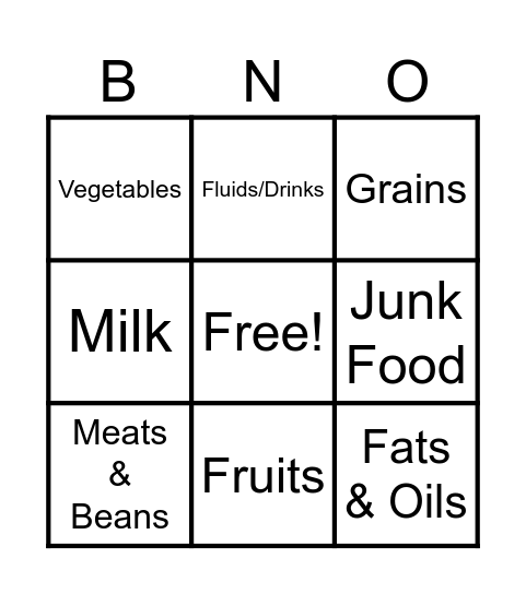 Healthy Habits Bingo Card