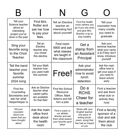 Freshmen Access Bingo Card