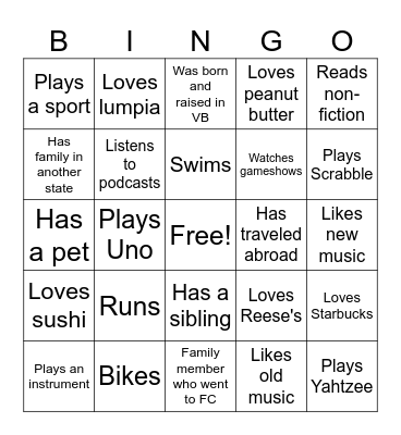 Find Someone Who.. Bingo Card