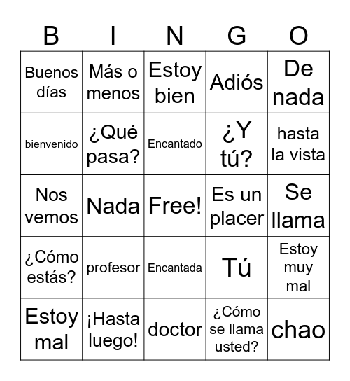 Saludos/Despedidas/Intro Bingo Card