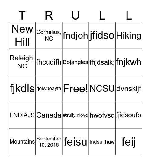 Miss to Mrs. Bingo Card