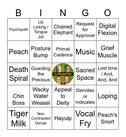 Behavior Panel Bingo Card