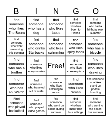 Get to Know You BINGO! Bingo Card