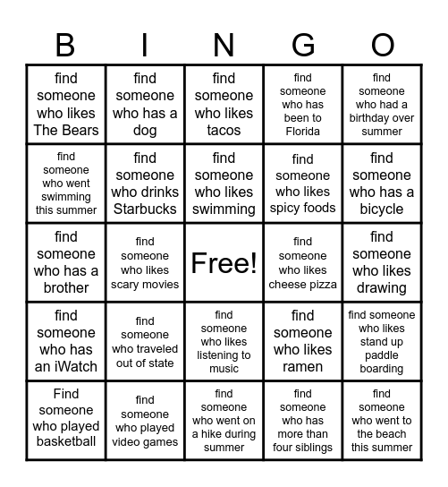 Get to Know You BINGO! Bingo Card