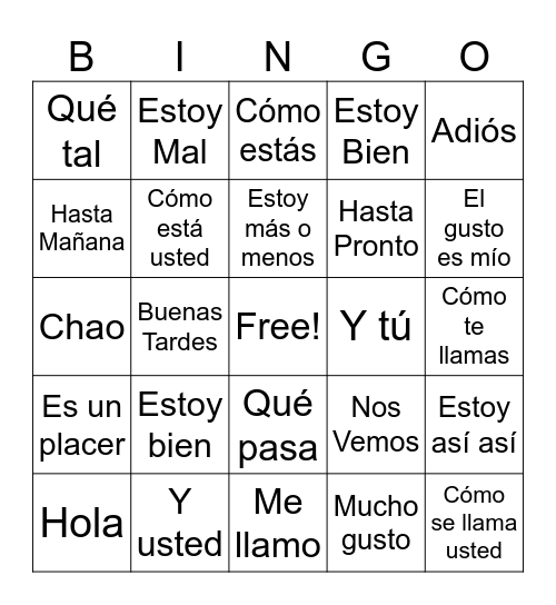 Saludos y Despedidas Bingo Card