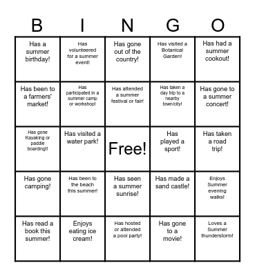 Summer Bingo Card