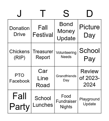 PTO Meeting Bingo Card