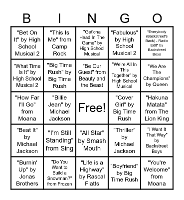 GM Music Bingo Card