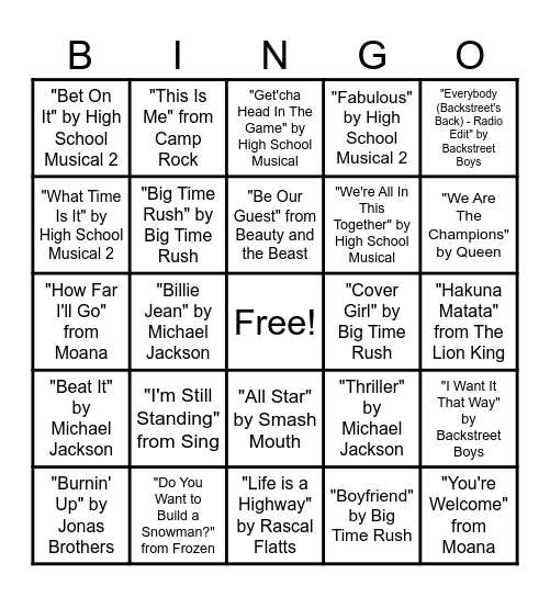 GM Music Bingo Card