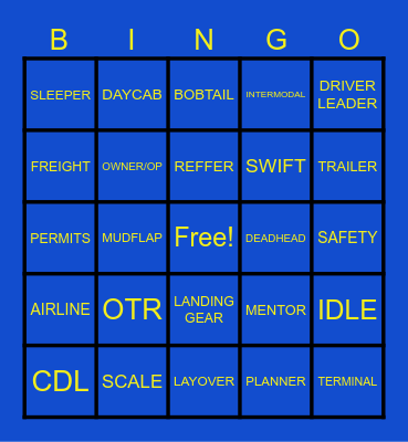 Driver Appreciation Bingo Card