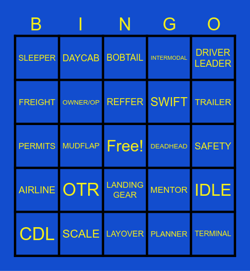Driver Appreciation Bingo Card