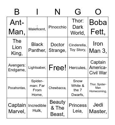 Movie Bingo Card