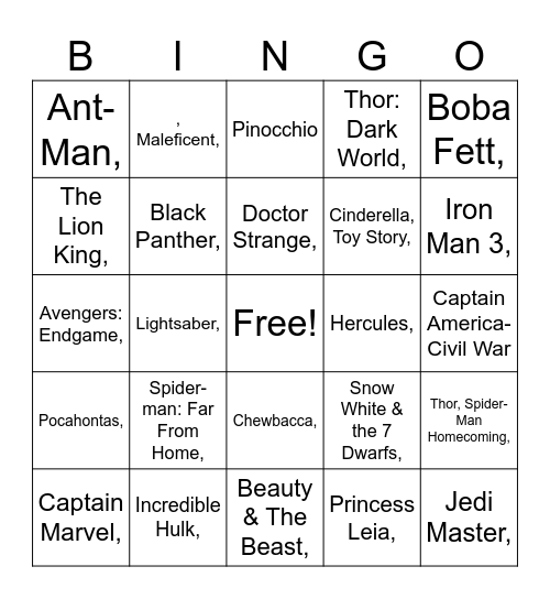 Movie Bingo Card