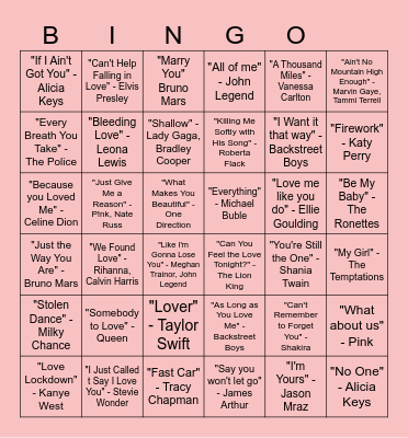 Ancsi Bachelorette Party Love Song Bingo Card