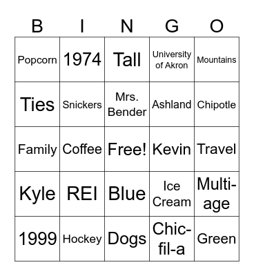 Mr. Bender turns 50! Bingo Card