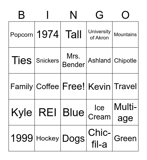 Mr. Bender turns 50! Bingo Card