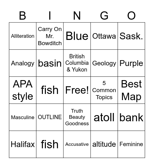 Week 2 BINGO Card