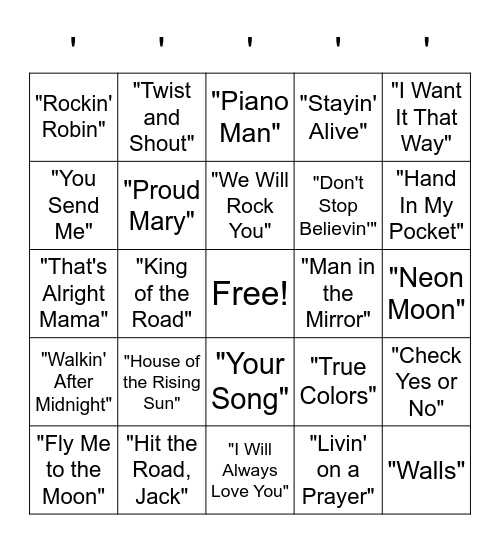 Music Bingo Card