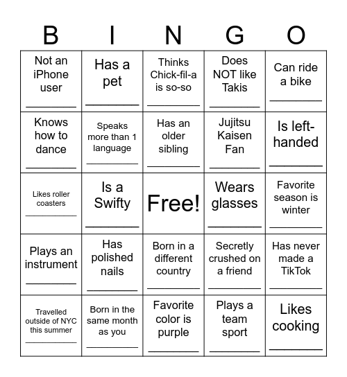 Notre Dame Bingo Card