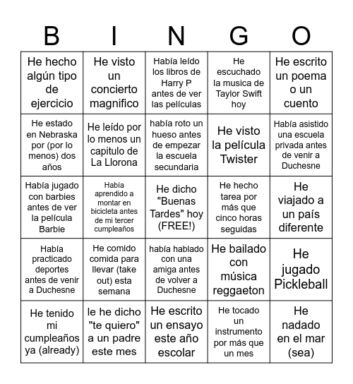 ¿¿Qué he hecho?? Bingo Card