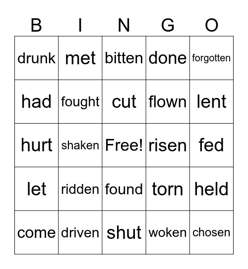 PARTICIPLE Bingo Card