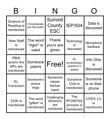 Staff Bingo Card