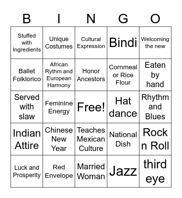 Cultural Showcase Bingo Card