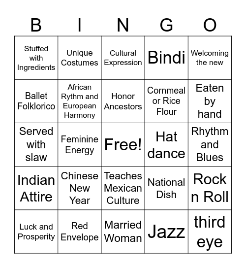 Cultural Showcase Bingo Card