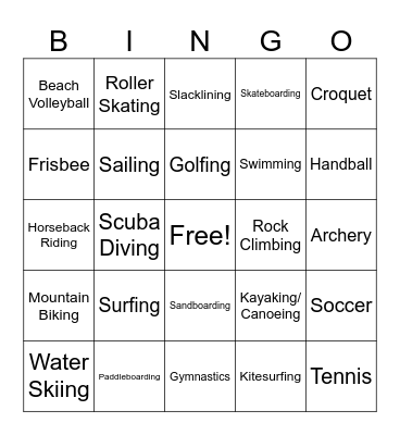 Summer Sports Bingo Card