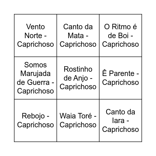 BINGÃO MUSICAL Bingo Card