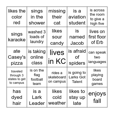 Find someone who . . . Bingo Card