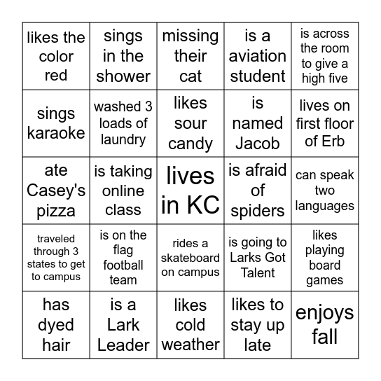 Find someone who . . . Bingo Card