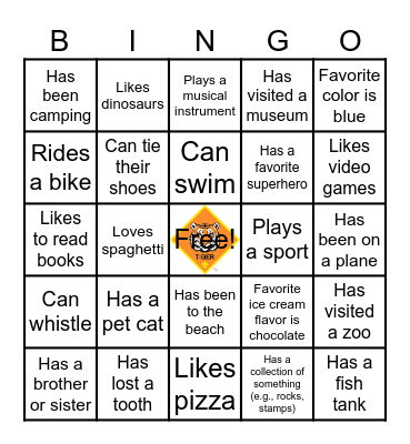 Tiger Scout Bingo Card