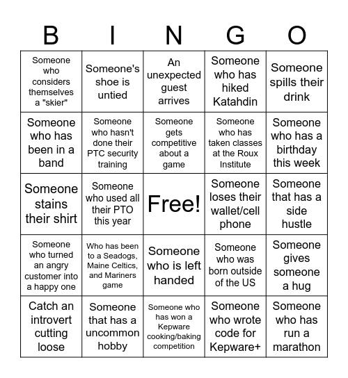 Kepware Summer Outing Bingo Card