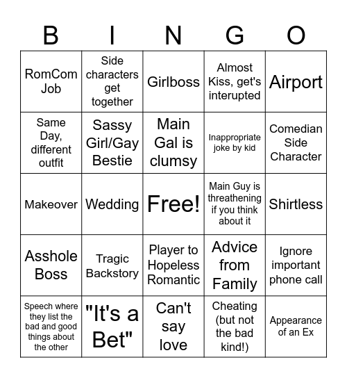 RomCom Bingo Card