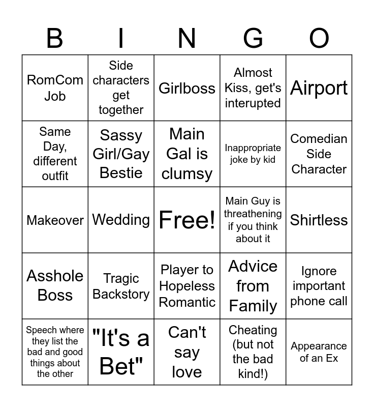 RomCom Bingo Card