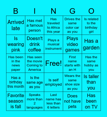 Find Someone Who Bingo Card