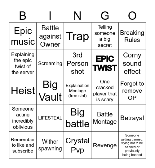 Scripted Minecraft Bingo Card