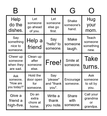 Kindness Bingo Card