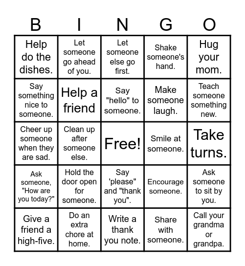 Kindness Bingo Card