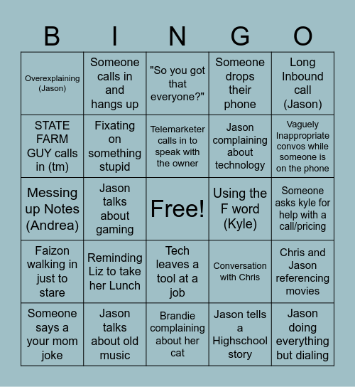 Pro Calllll center Bingo Card