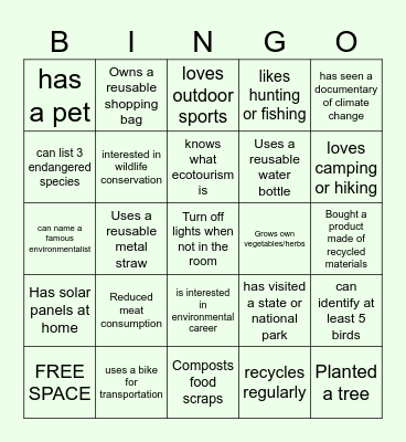 Eco Bingo Card