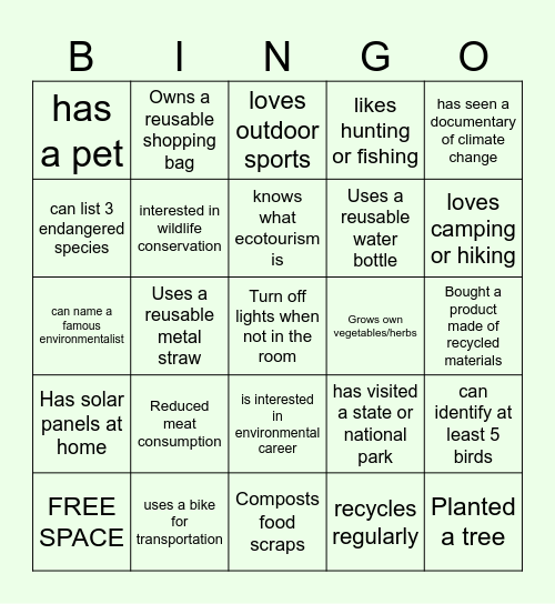 Eco Bingo Card