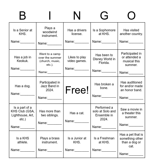 First Day Back Bingo Card