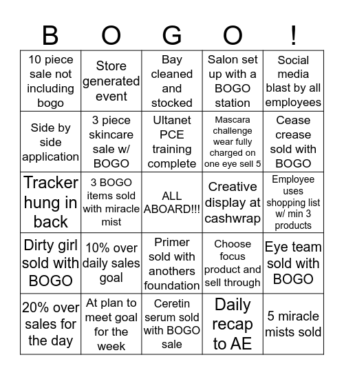BOGO BINGO Card